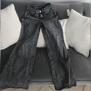 SHEIN Washed Black High-Rise Wide-Leg Jeans